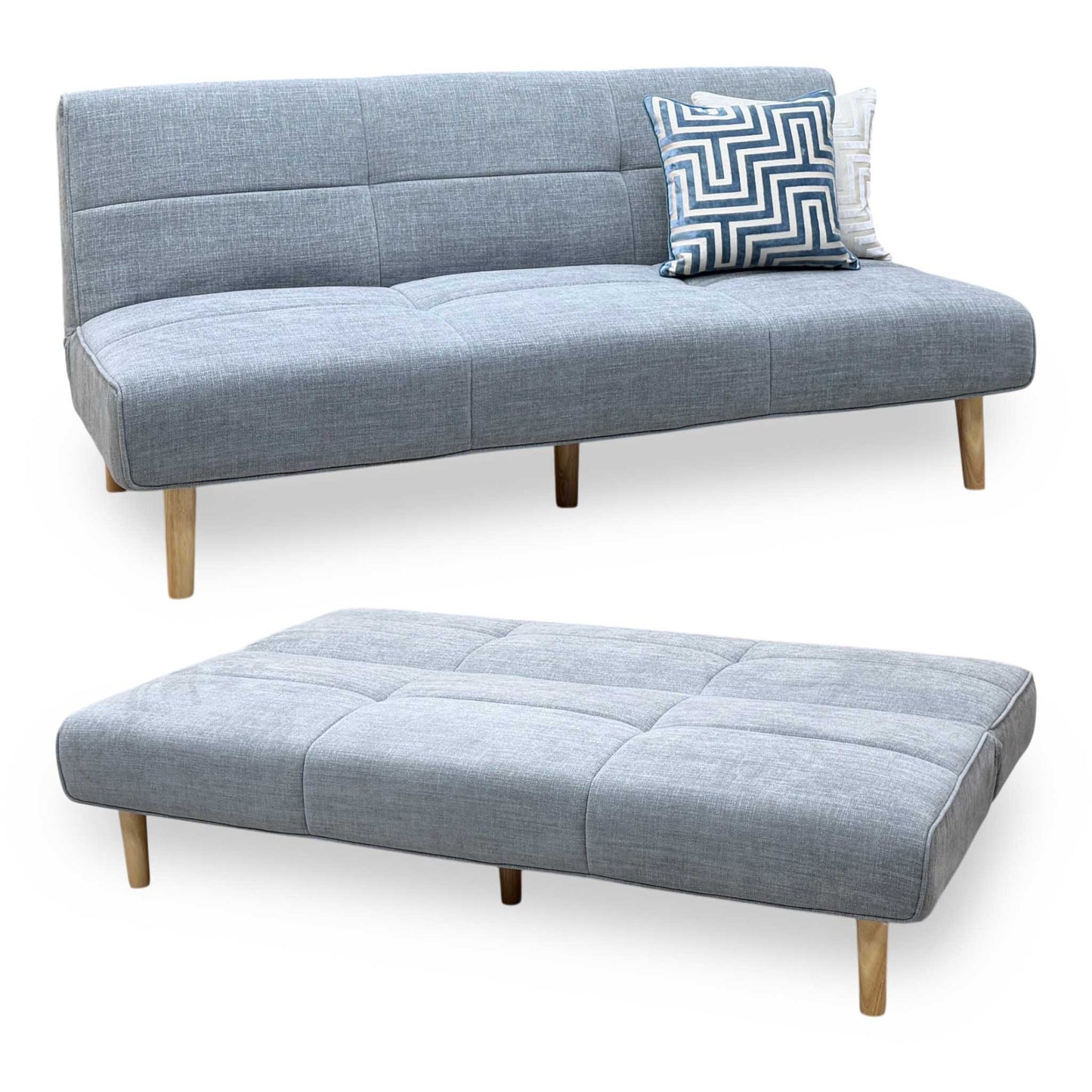 ‘Miyagi’ Mist Grey Linen Fabric Futon Sofa Bed