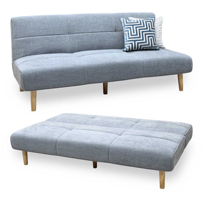 ‘Miyagi’ Mist Grey Linen Fabric Futon Sofa Bed