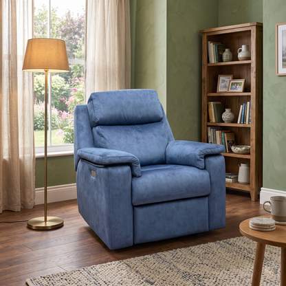 G Plan 'Thornbury' A125 Stingray Indigo Velvet Fabric Power Recliner Chair – view 2