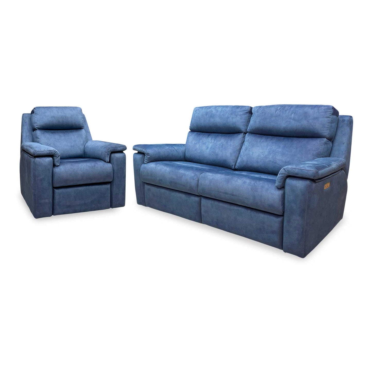G Plan ‘Thornbury’ A125 Stingray Indigo Velvet Fabric 3 Seater Power Recliner with Standard Chair Sofa Set