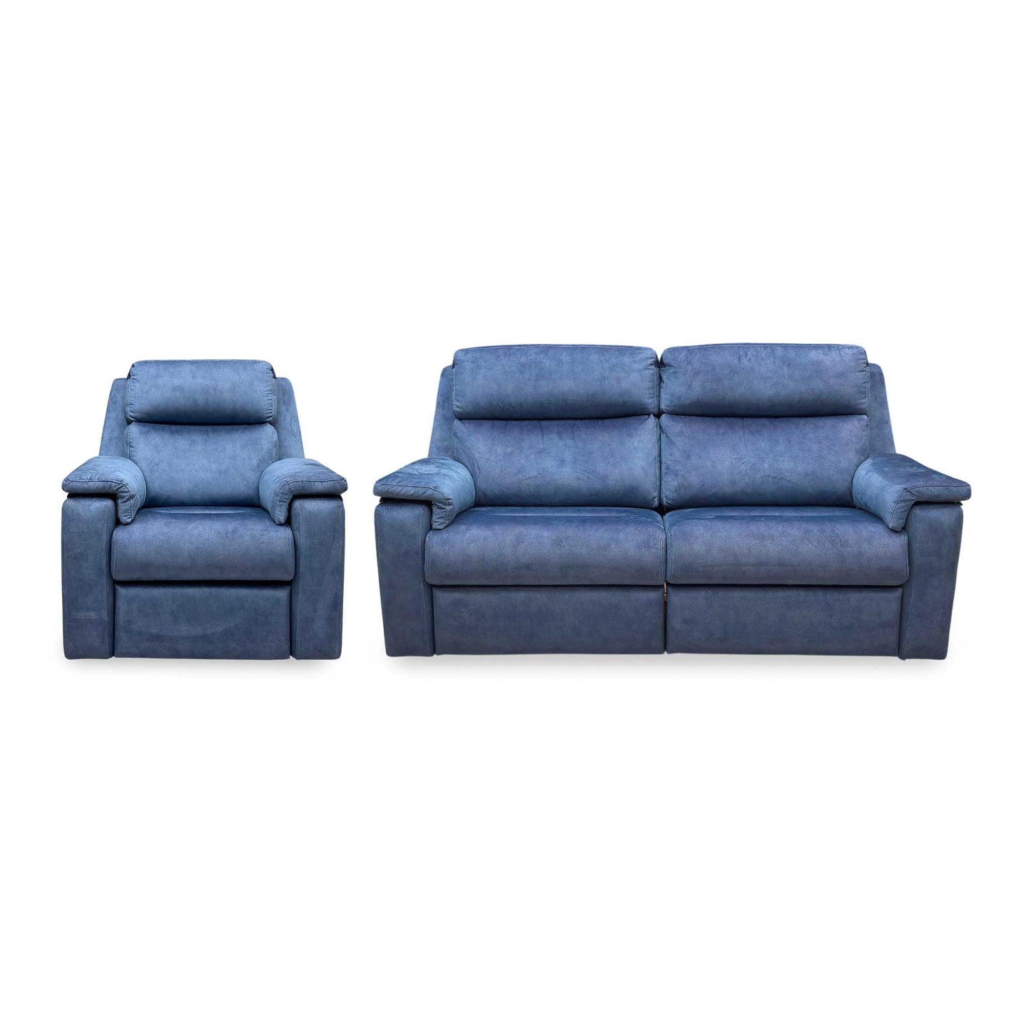 G Plan ‘Thornbury’ A125 Stingray Indigo Velvet Fabric 3 Seater Power Recliner with Standard Chair Sofa Set