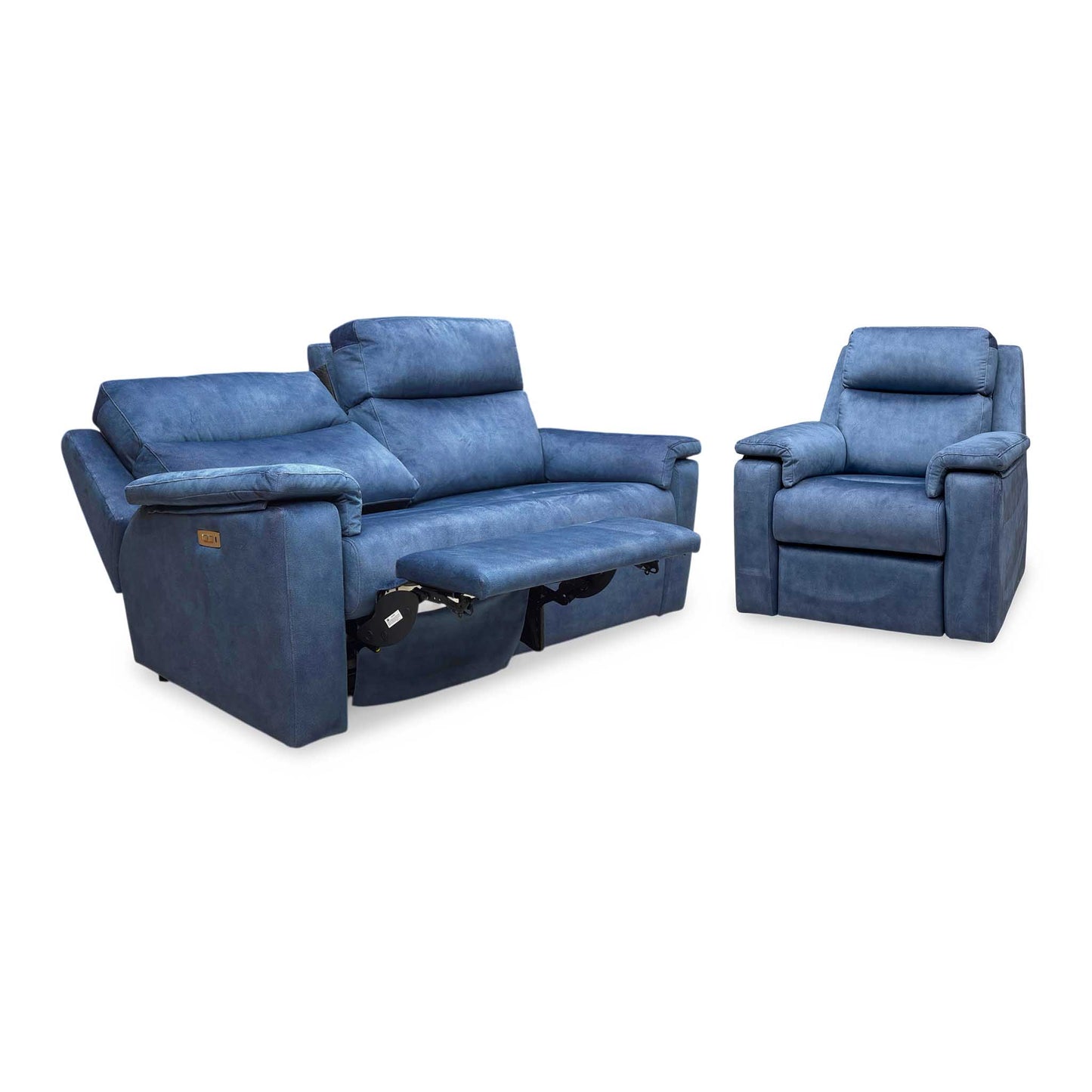 G Plan ‘Thornbury’ A125 Stingray Indigo Velvet Fabric 3 Seater Power Recliner with Standard Chair Sofa Set