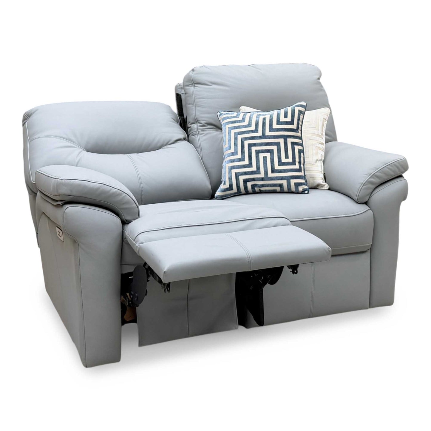 G Plan ‘Seattle’ Bluish Grey Leather 2 Seater Power Recliner Sofa