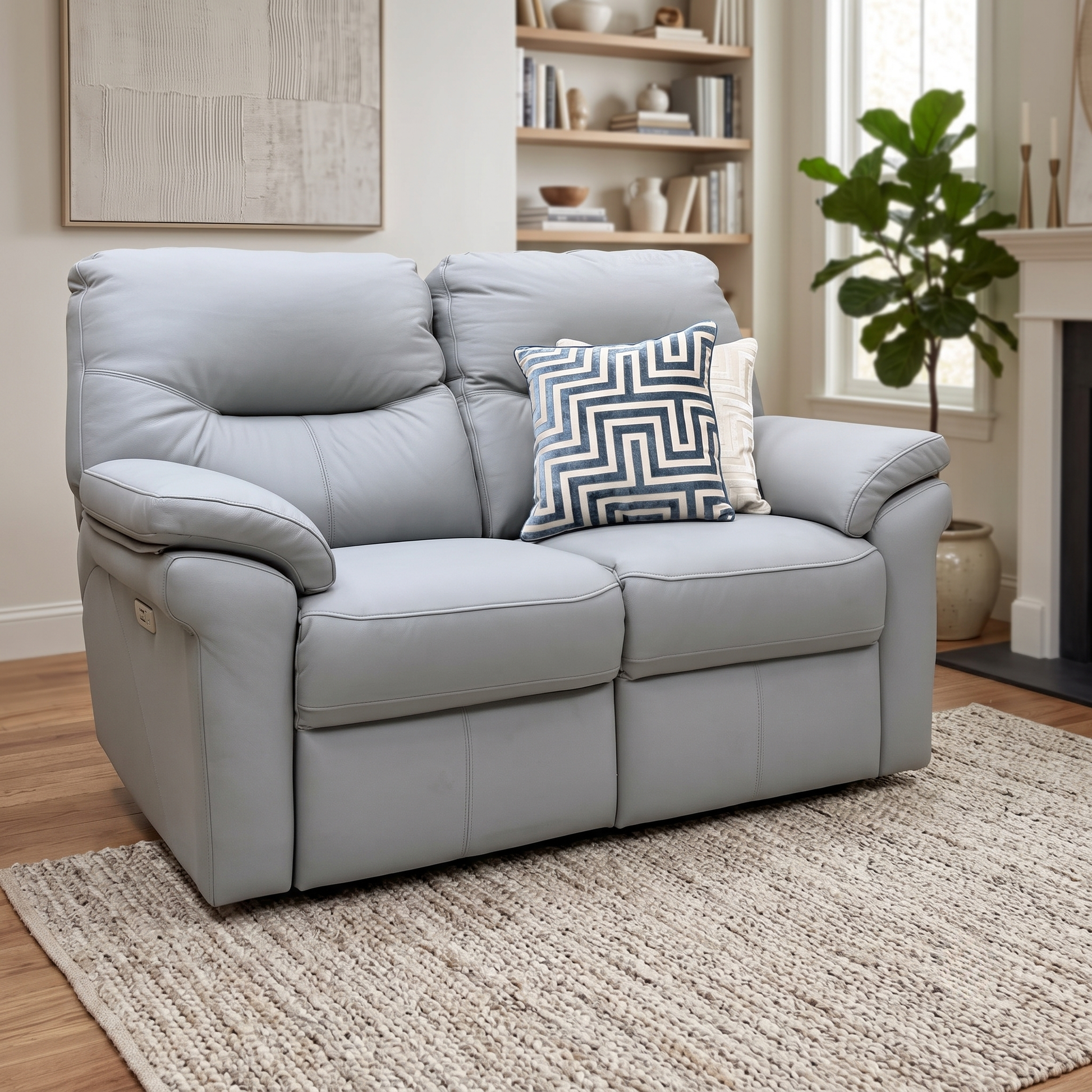 G Plan ‘Seattle’ Bluish Grey Leather 2 Seater Power Recliner Sofa – view 2