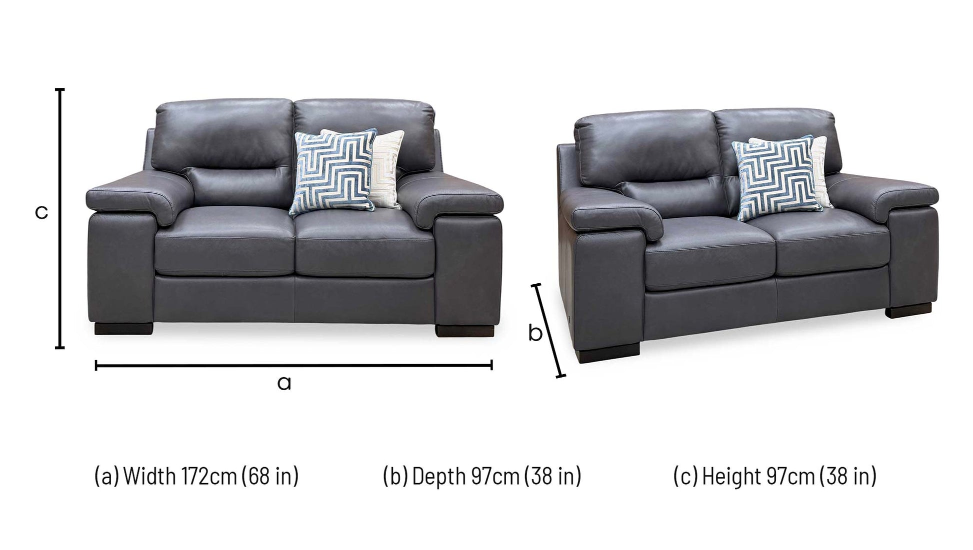 Marinelli ‘Oskar’ Grey Leather 2 Seater Sofa – view 7