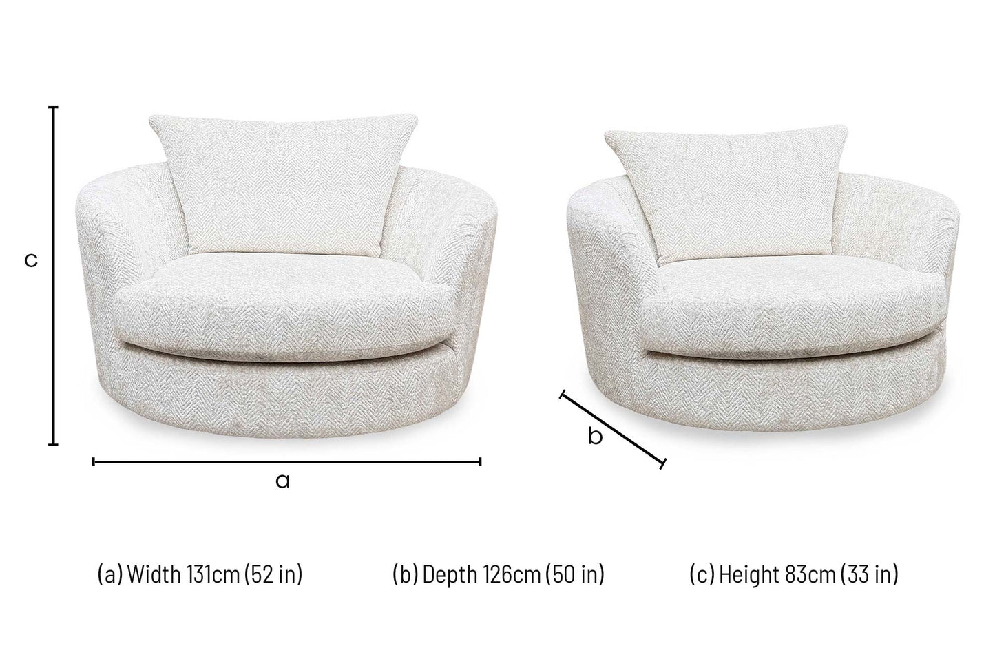 ‘Pandora’ Chevron Ivory White Fabric Large Swivel Chair – view 7