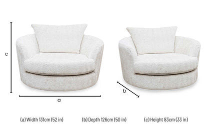 ‘Pandora’ Chevron Ivory White Fabric Large Swivel Chair – view 7