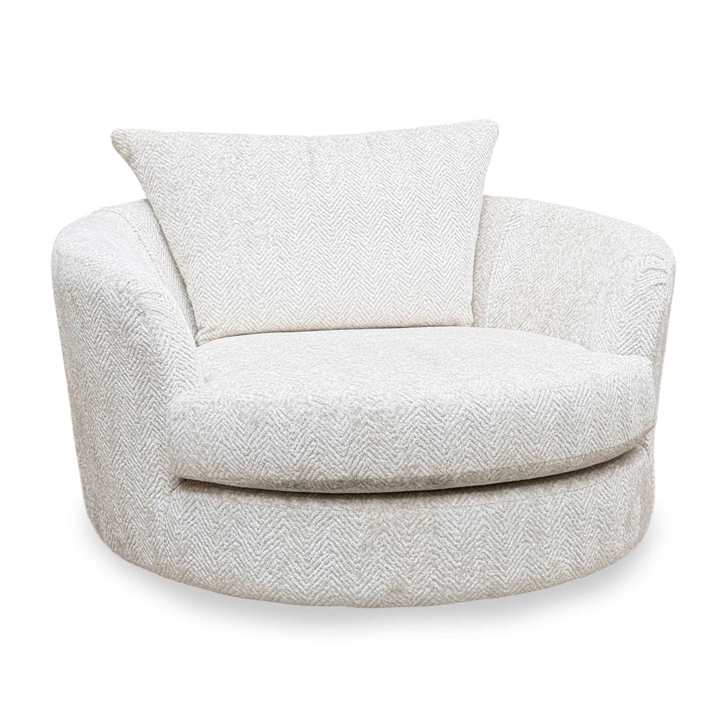 ‘Pandora’ Chevron Ivory White Fabric Large Swivel Chair