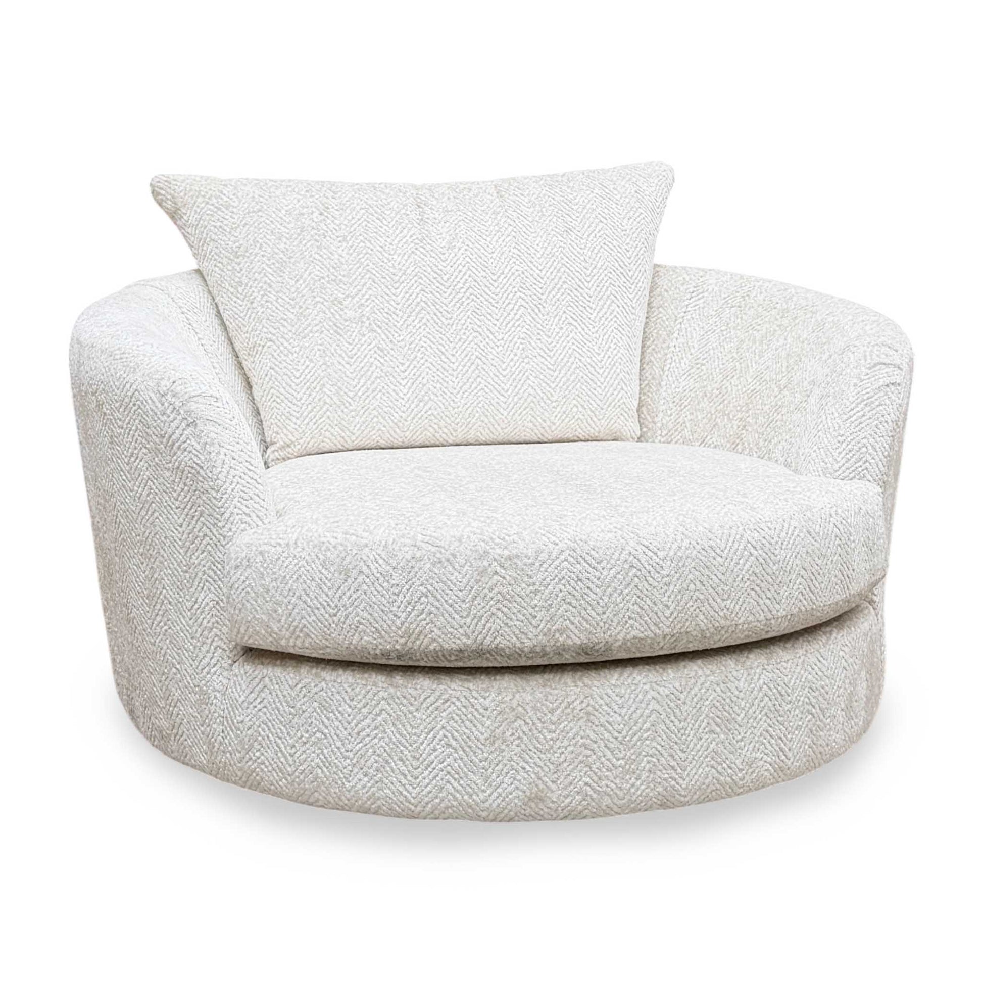 ‘Pandora’ Chevron Ivory White Fabric Large Swivel Chair