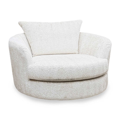 ‘Pandora’ Chevron Ivory White Fabric Large Swivel Chair