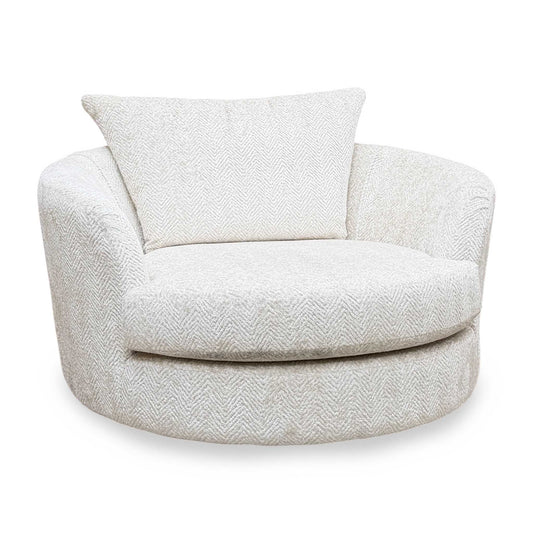 ‘Pandora’ Chevron Ivory White Fabric Large Swivel Chair