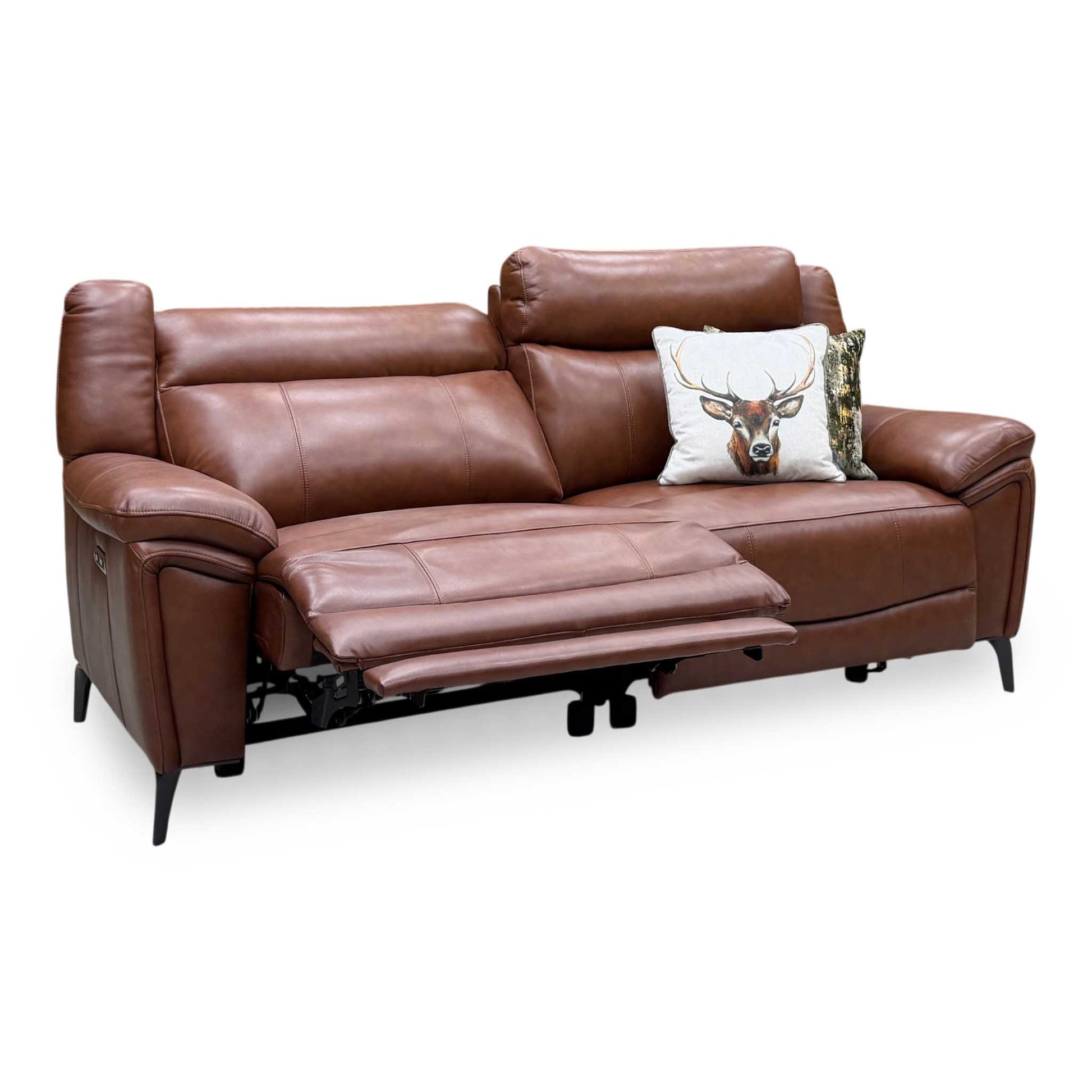 ‘Panache’ Butterscotch Brown Cat-60_07 Leather 3 Seater Power Recliner Sofa
