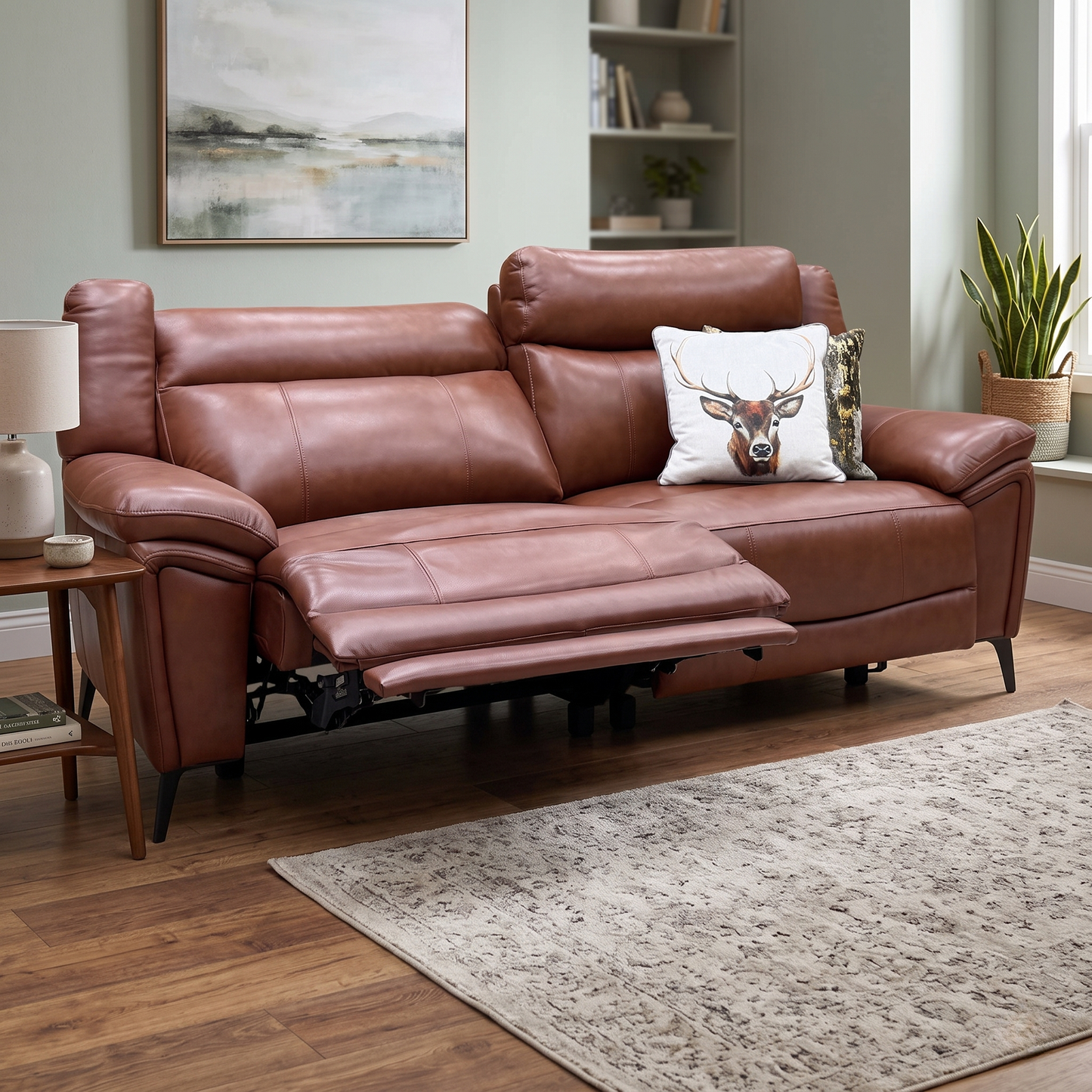 ‘Panache’ Butterscotch Brown Cat-60_07 Leather 3 Seater Power Recliner Sofa – view 2