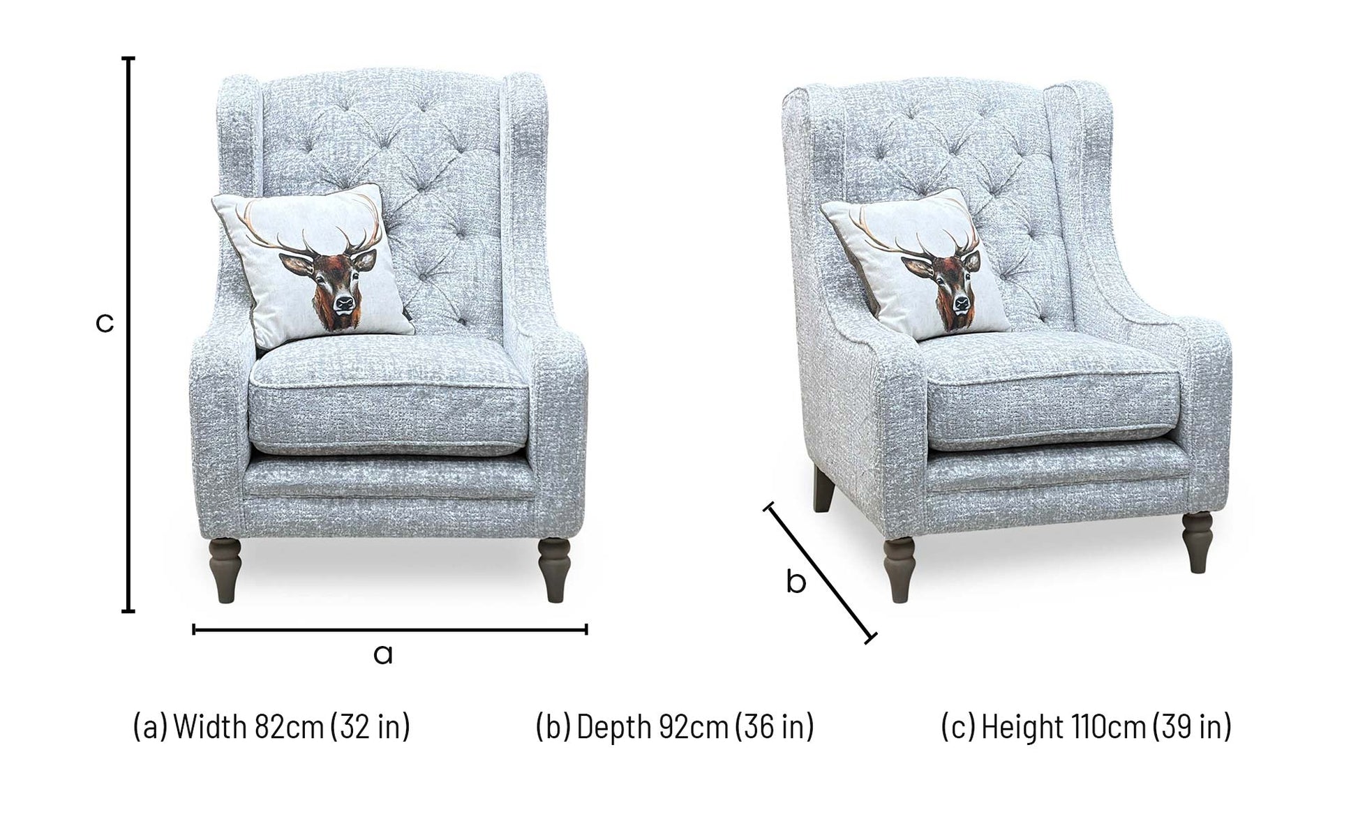 ‘Palace’ Chantilly Damask Anchor Grey Fabric Button Back Winged Accent Chair – view 7