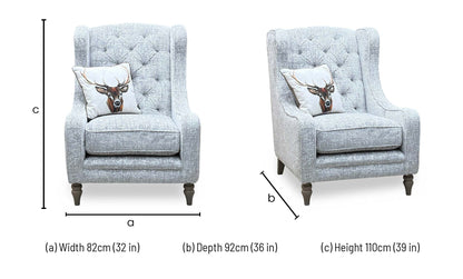 ‘Palace’ Chantilly Damask Anchor Grey Fabric Button Back Winged Accent Chair – view 7