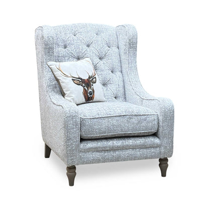 ‘Palace’ Chantilly Damask Anchor Grey Fabric Button Back Winged Accent Chair