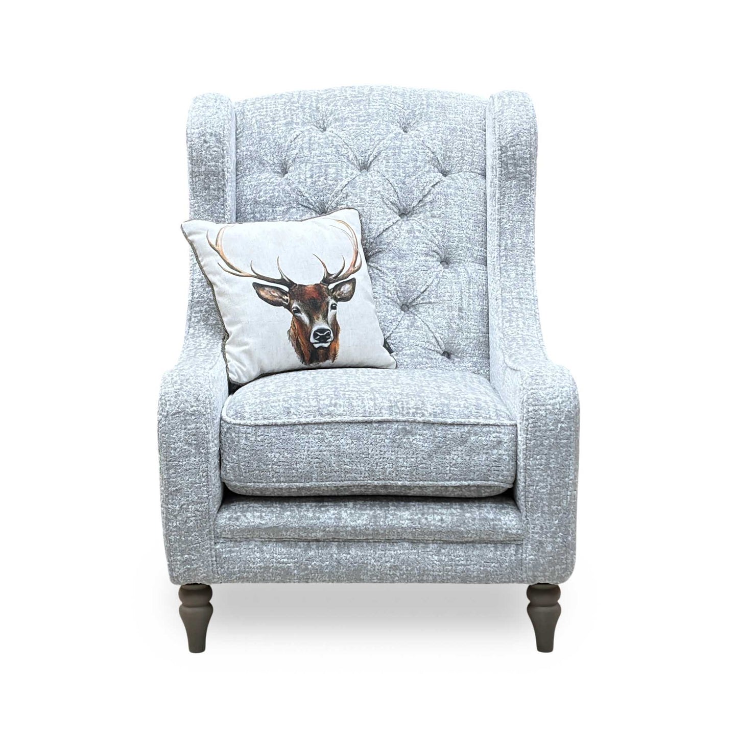 ‘Palace’ Chantilly Damask Anchor Grey Fabric Button Back Winged Accent Chair – view 4