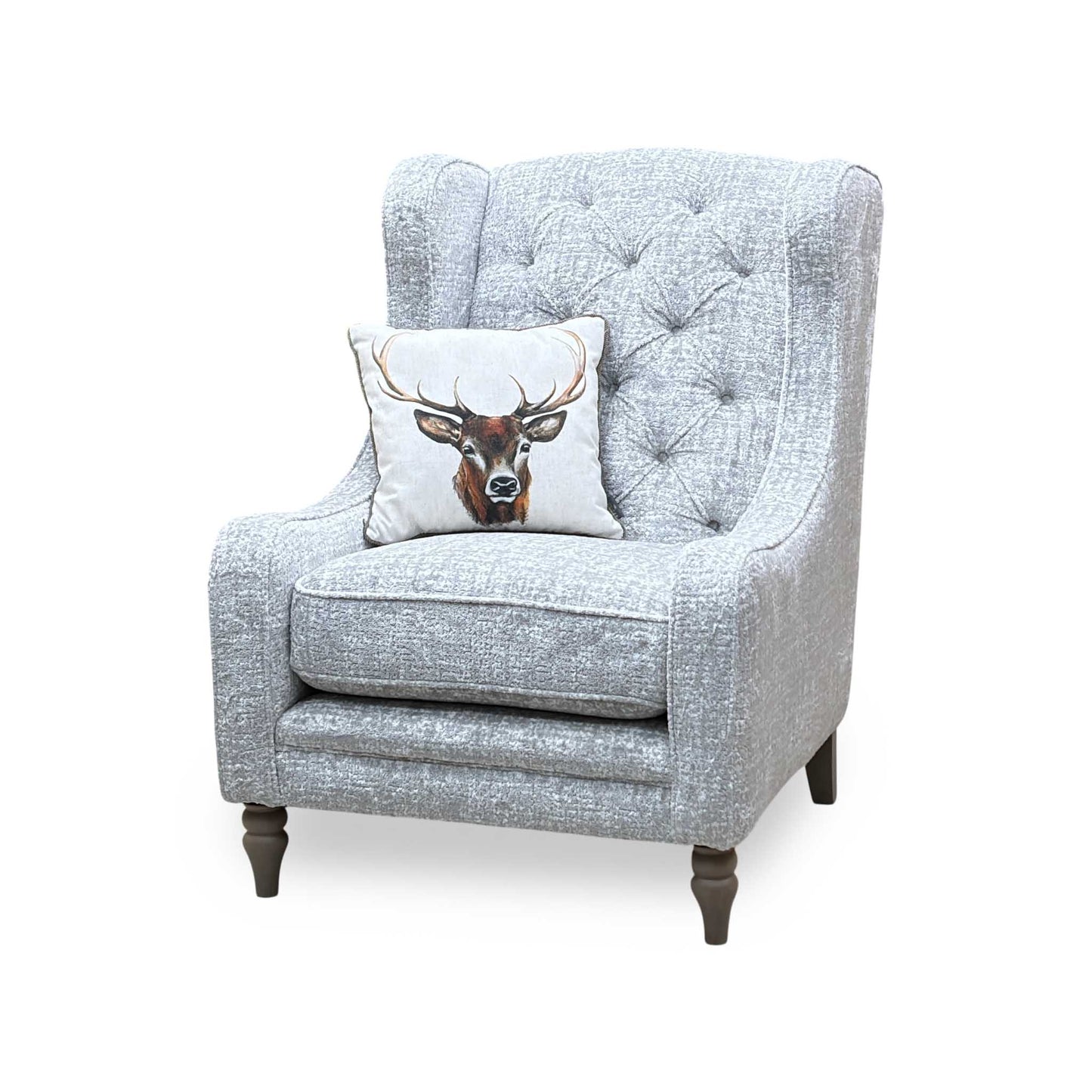 ‘Palace’ Chantilly Damask Anchor Grey Fabric Button Back Winged Accent Chair – view 5