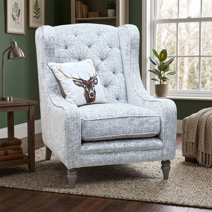 ‘Palace’ Chantilly Damask Anchor Grey Fabric Button Back Winged Accent Chair – view 2