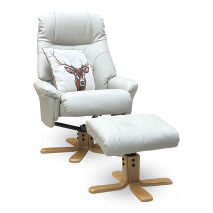 ‘Muscat’ Mushroom Leather Swivel Recliner Chair and Footstool