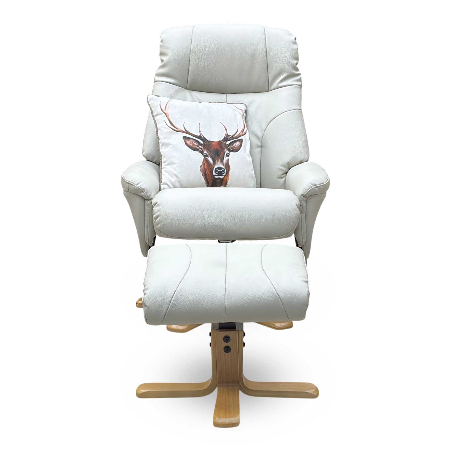 ‘Muscat’ Mushroom Leather Swivel Recliner Chair and Footstool – view 5