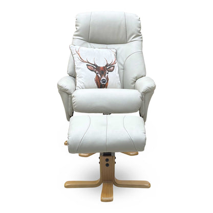 ‘Muscat’ Mushroom Leather Swivel Recliner Chair and Footstool – view 5