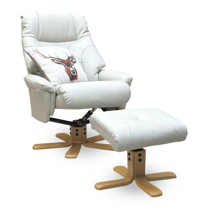 ‘Muscat’ Mushroom Leather Swivel Recliner Chair and Footstool – view 4