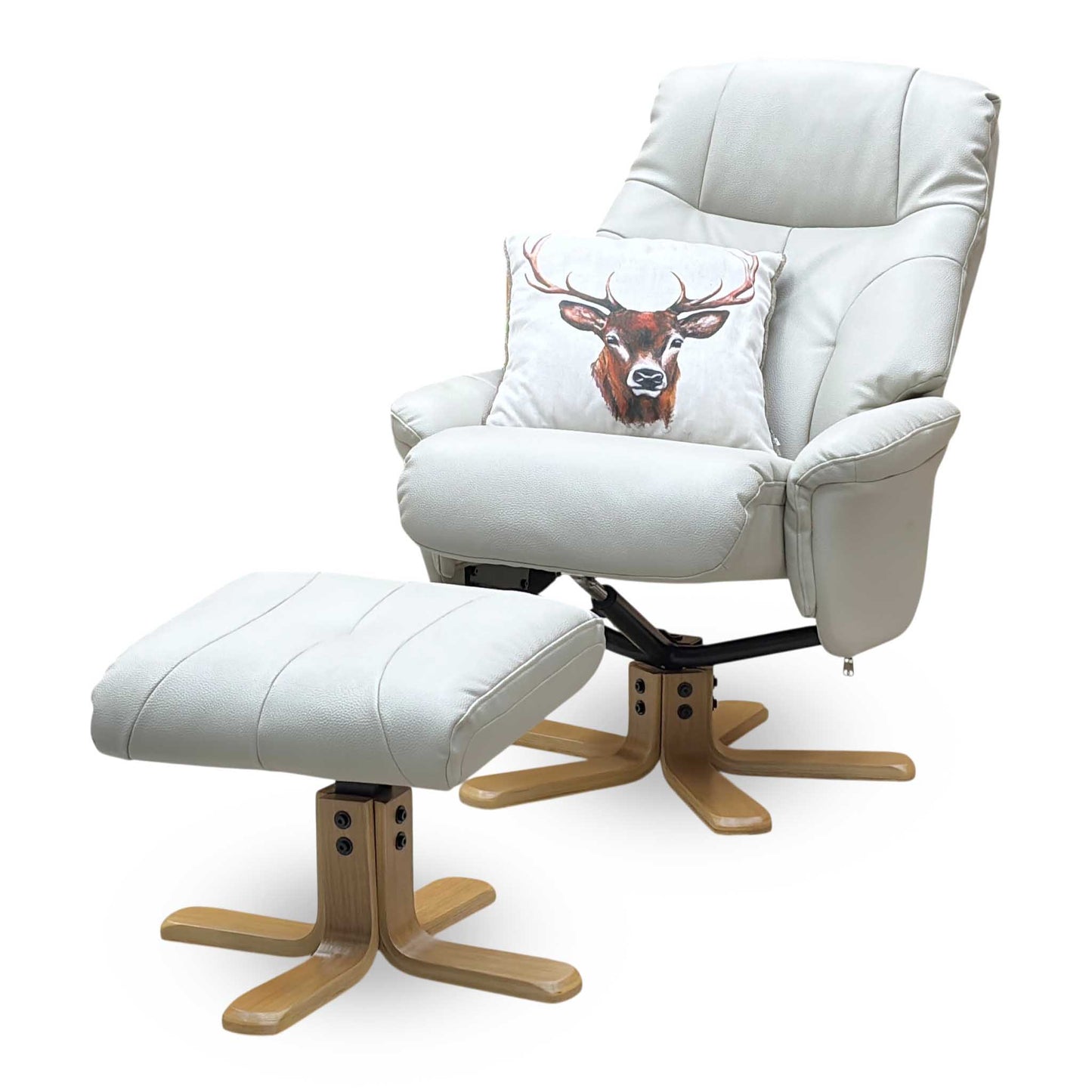 ‘Muscat’ Mushroom Leather Swivel Recliner Chair and Footstool – view 3