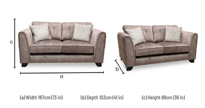 ‘Mariah’ Dapple Chocolate-Tri Brass Insert Velvet Fabric 2 Seater Classic Back Sofa – view 7