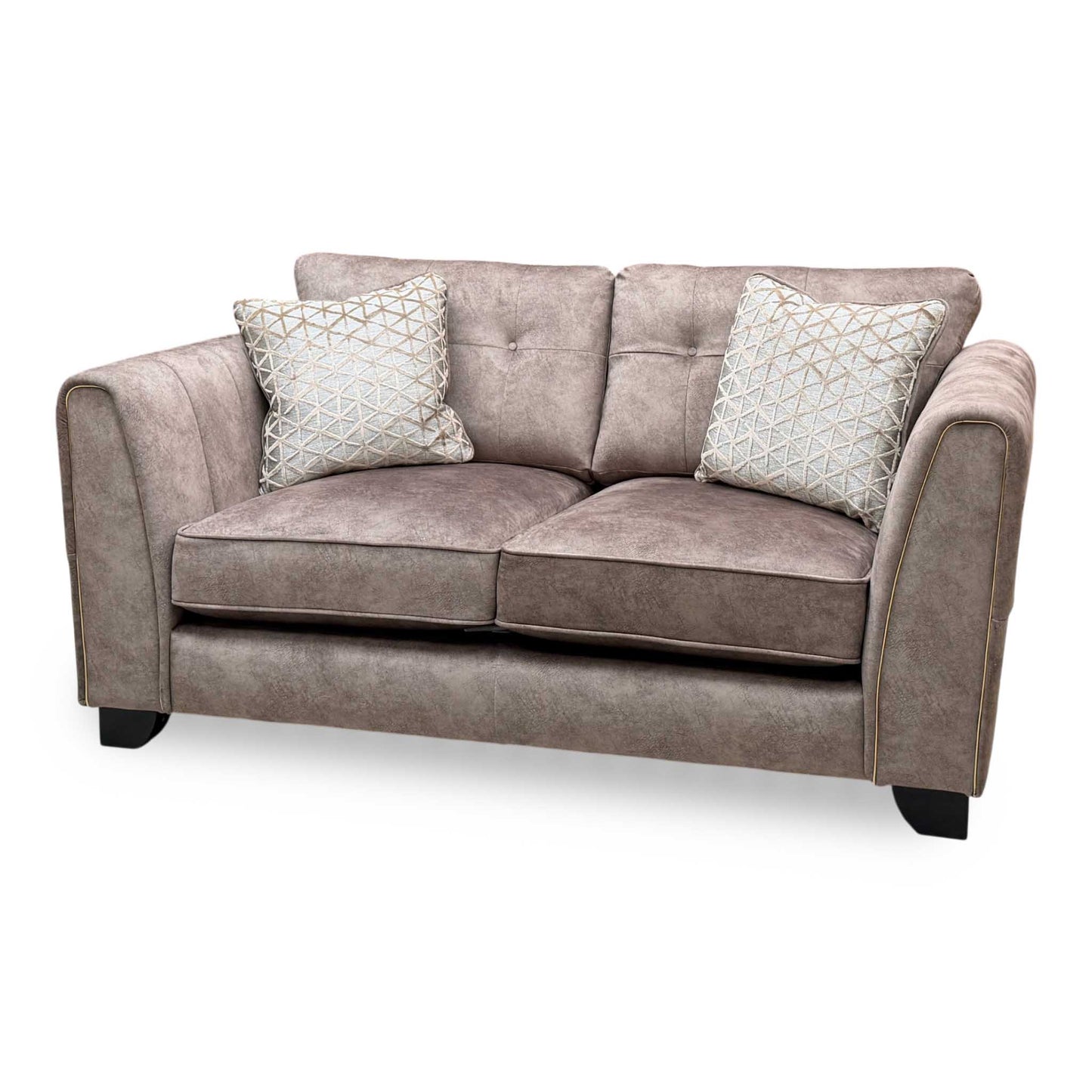 ‘Mariah’ Dapple Chocolate-Tri Brass Insert Velvet Fabric 2 Seater Classic Back Sofa – view 5