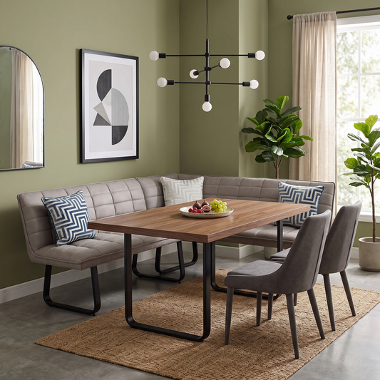 ‘Luno' Taupe Faux Leather Right Hand Facing Corner Dining Bench