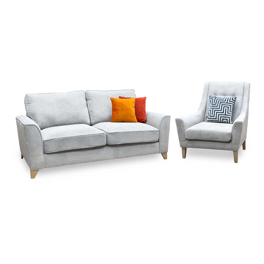 ‘Legend’ Kingston Silver Fabric Classic Back 3 Seater + Accent Chair Sofa Set