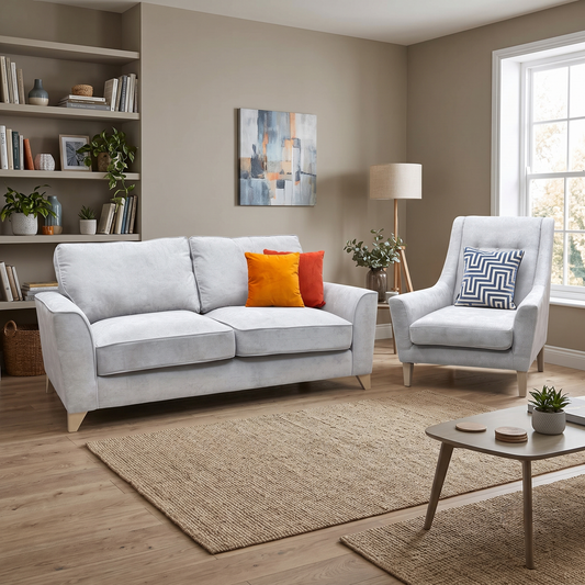 ‘Legend’ Kingston Silver Fabric Classic Back 3 Seater + Accent Chair Sofa Set – view 2