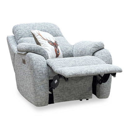 G Plan ‘Kingsbury’ B076 Mirage Powder Grey Fabric Power Recliner Armchair