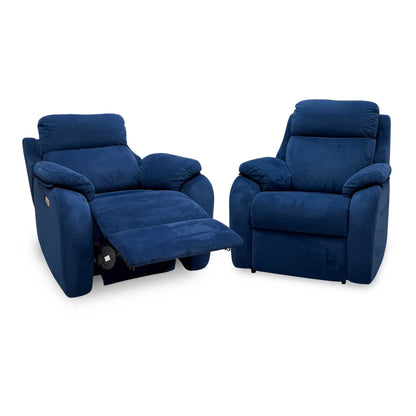 G Plan 'Kingsbury' Navy Blue Velvet Fabric Power Recliner Chairs with Power Headrest and Power Lumbar - Set of 2 – view 6