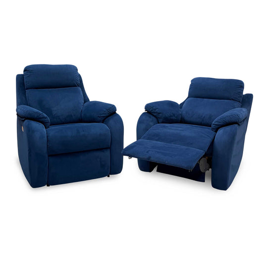 G Plan 'Kingsbury' Navy Blue Velvet Fabric Power Recliner Chairs with Power Headrest and Power Lumbar - Set of 2