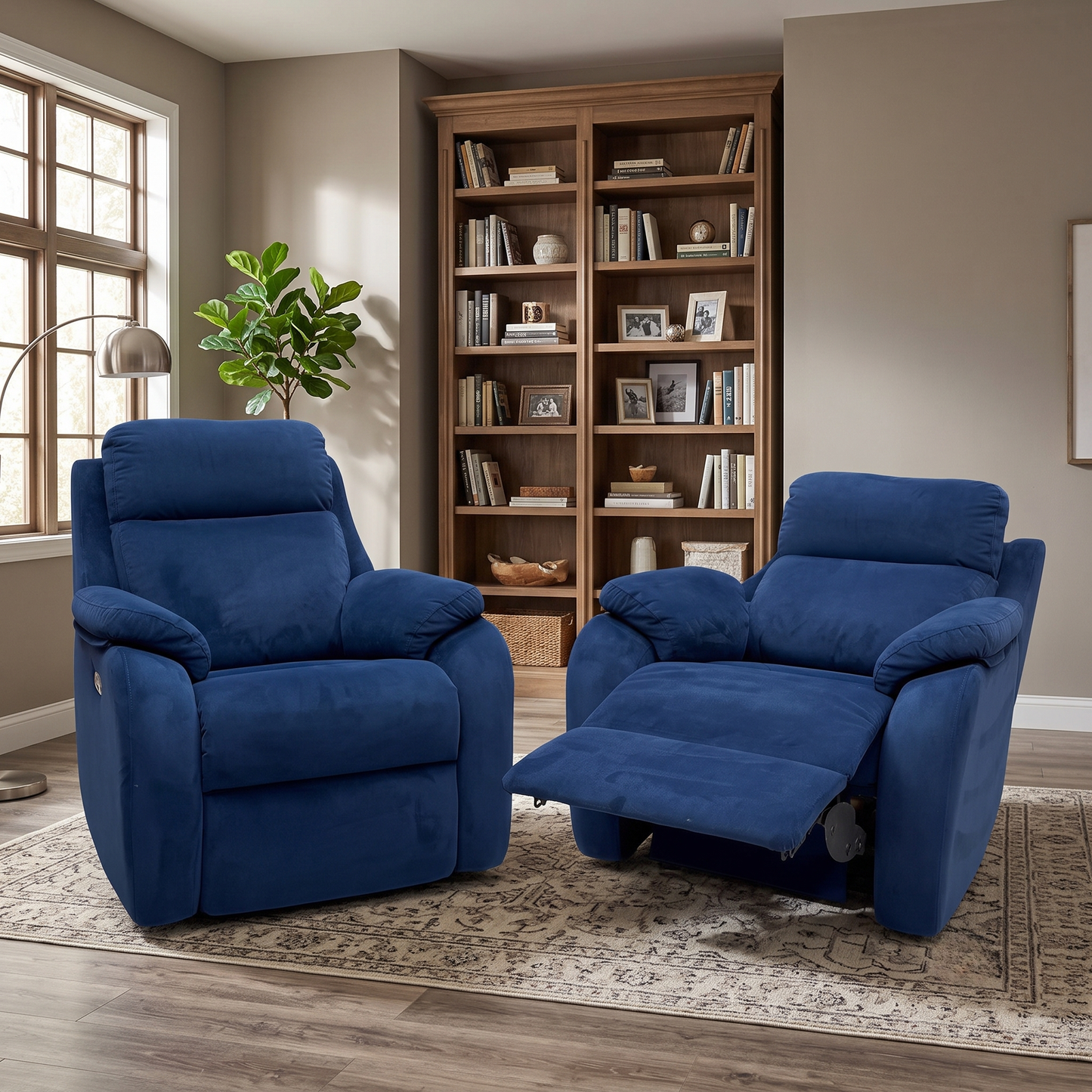 G Plan 'Kingsbury' Navy Blue Velvet Fabric Power Recliner Chairs with Power Headrest and Power Lumbar - Set of 2 – view 2