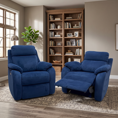 G Plan 'Kingsbury' Navy Blue Velvet Fabric Power Recliner Chairs with Power Headrest and Power Lumbar - Set of 2 – view 2