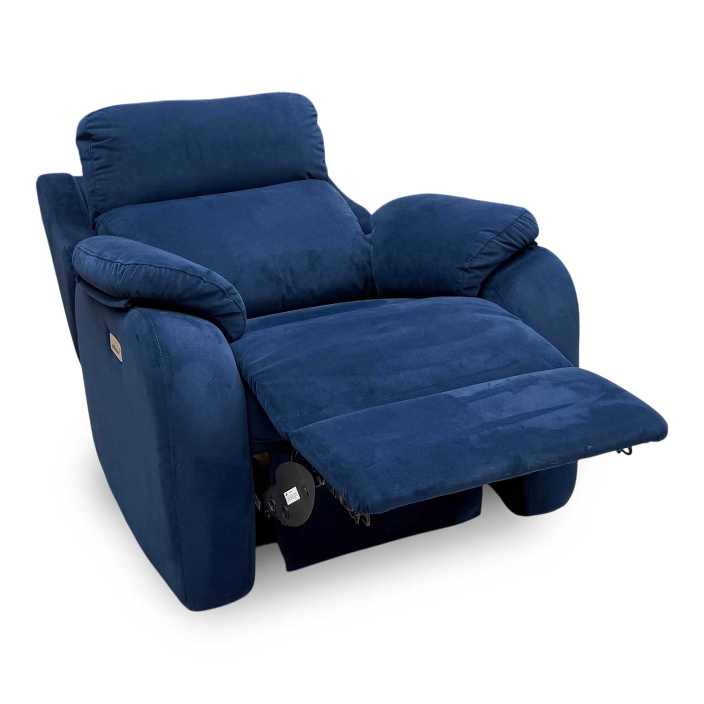 G Plan 'Kingsbury' Navy Blue Velvet Fabric Power Recliner Chair with Power Headrest and Power Lumbar