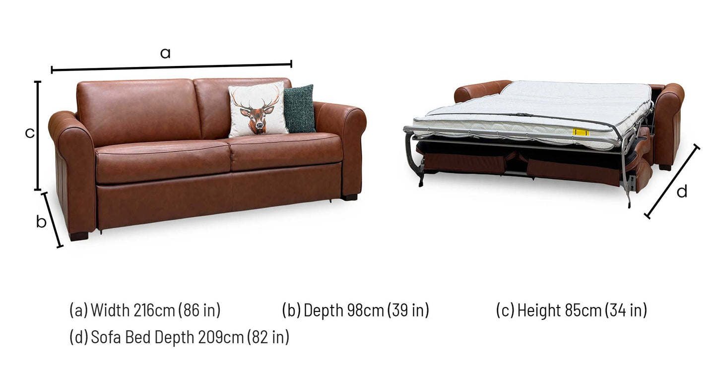 Nicoletti ‘Alcova’ Brown Leather 3 Seater Sofa Bed with Scroll Arms