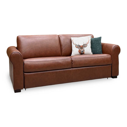 Nicoletti ‘Alcova’ Brown Leather 3 Seater Sofa Bed with Scroll Arms