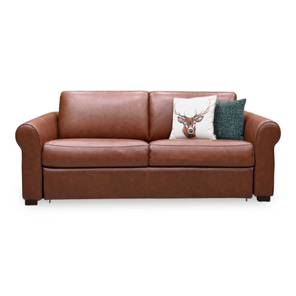 Nicoletti ‘Alcova’ Brown Leather 3 Seater Sofa Bed with Scroll Arms