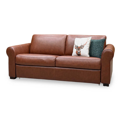 Nicoletti ‘Alcova’ Brown Leather 3 Seater Sofa Bed with Scroll Arms