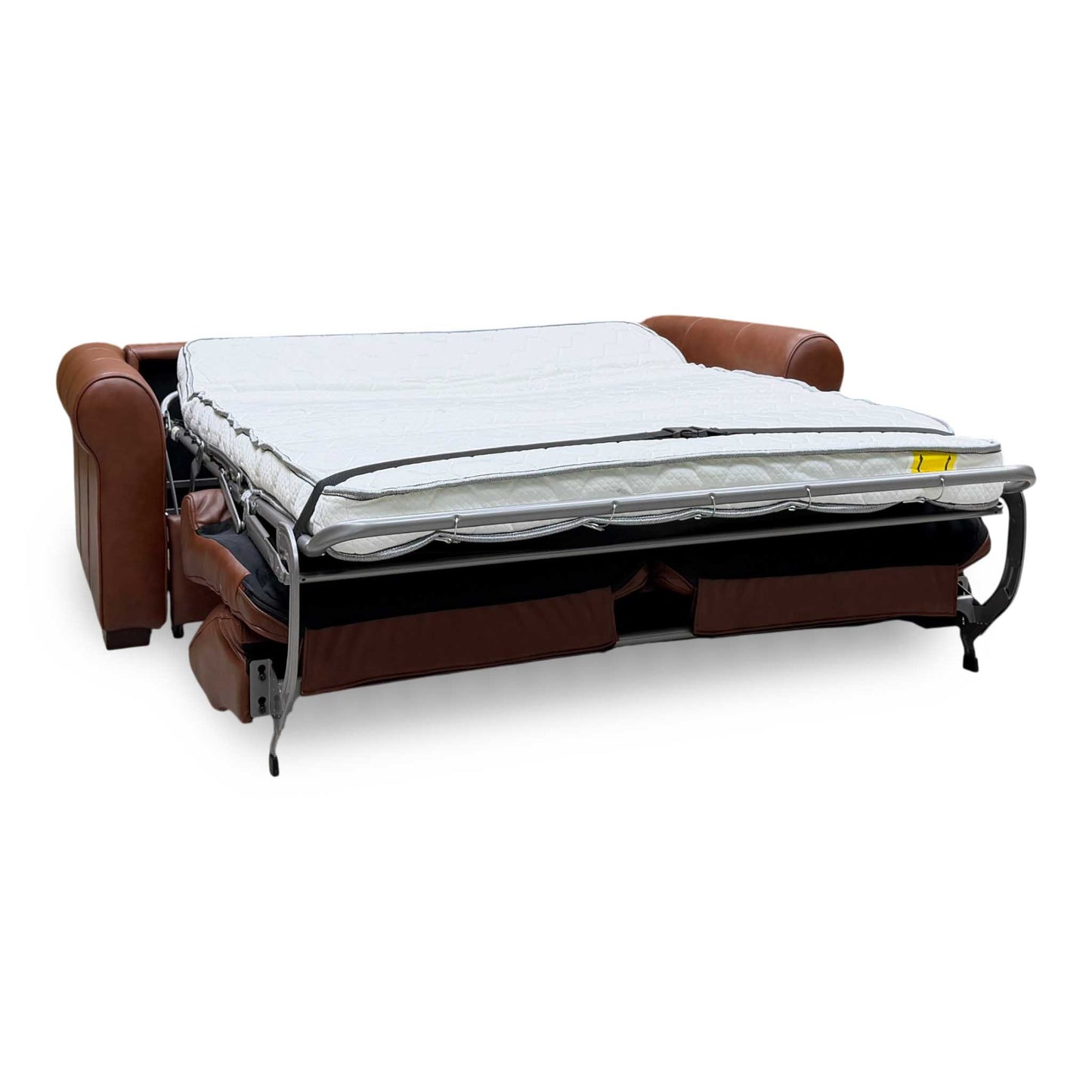 Nicoletti ‘Alcova’ Brown Leather 3 Seater Sofa Bed with Scroll Arms