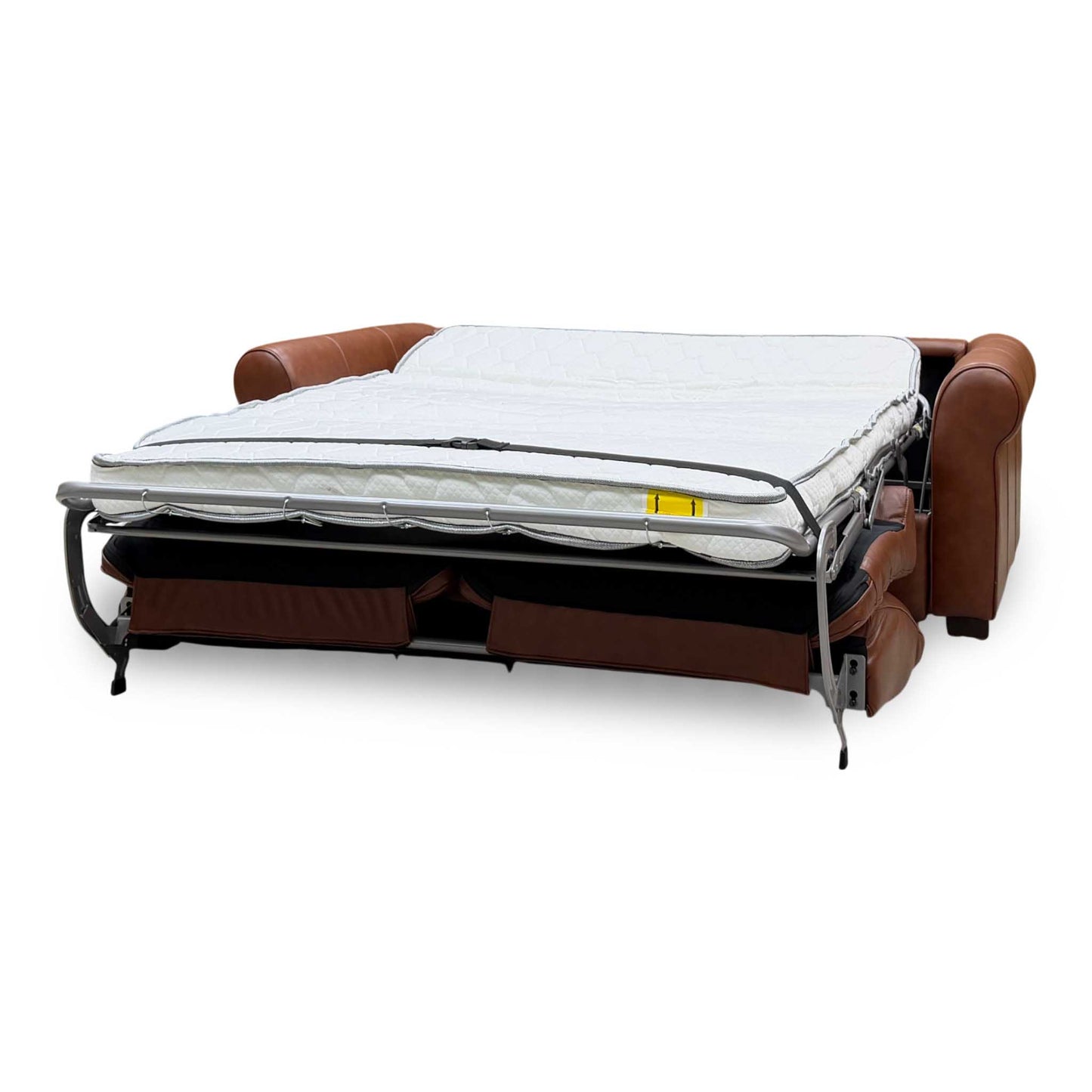 Nicoletti ‘Alcova’ Brown Leather 3 Seater Sofa Bed with Scroll Arms