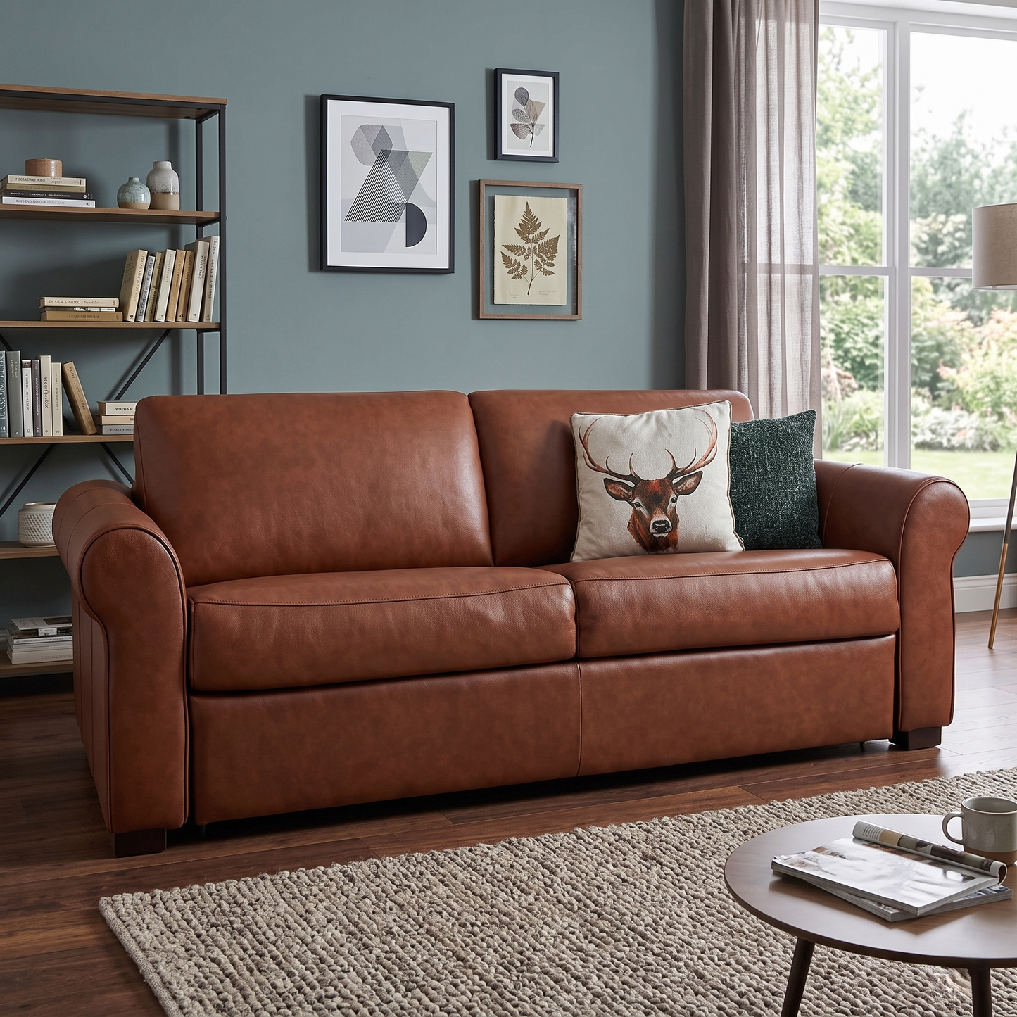 Nicoletti ‘Alcova’ Brown Leather 3 Seater Sofa Bed with Scroll Arms