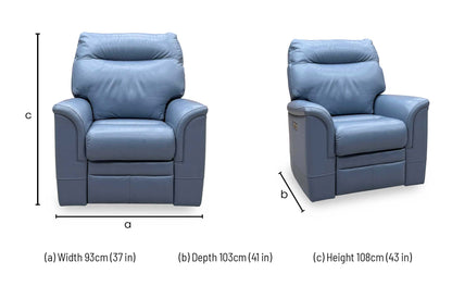 Parker Knoll ‘Hudson 23’ Roma Storm Blue Leather Power Recliner Chair with Power Headrest and Power Lumbar