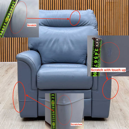 Parker Knoll ‘Hudson 23’ Roma Storm Blue Leather Power Recliner Chair with Power Headrest and Power Lumbar