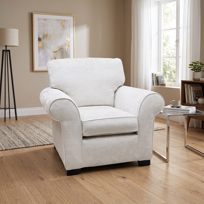 ‘Hedingham’ Fossil Debden Ivory Plain Fabric Armchair – view 2