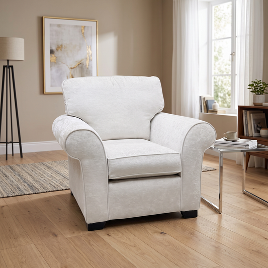 ‘Hedingham’ Fossil Debden Ivory Plain Fabric Armchair – view 2